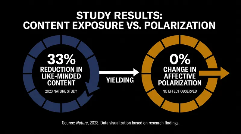 Reducing like-minded content in user feeds had no measurable impact on political polarization.