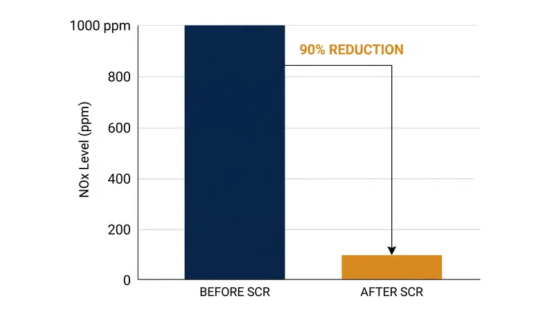When operating at optimal temperatures, SCR systems eliminate the vast majority of engine-out NOx emissions.