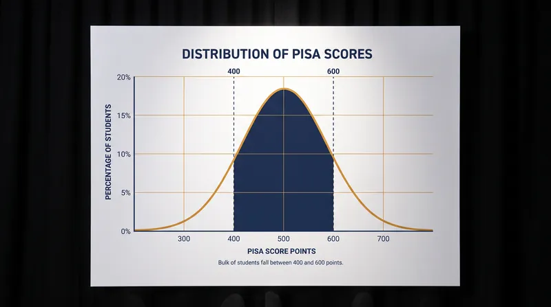 Roughly two-thirds of all students in OECD countries score between 400 and 600 points.