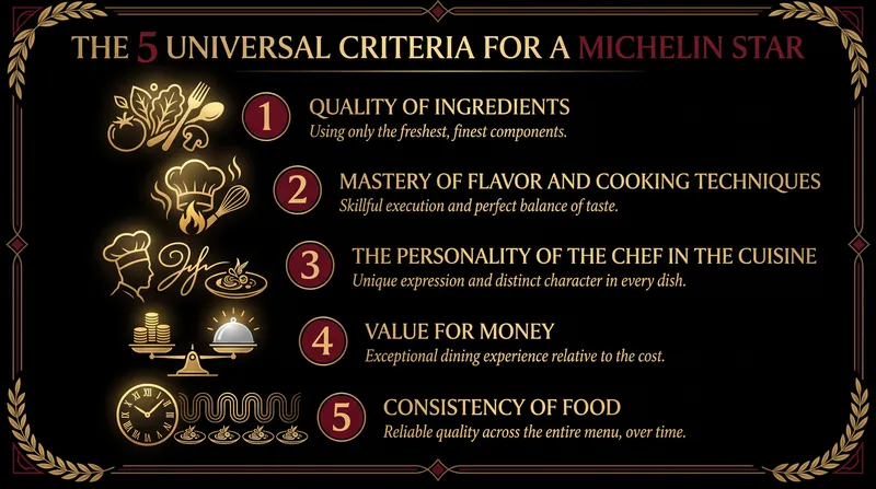 The five universal criteria used by Michelin inspectors worldwide.