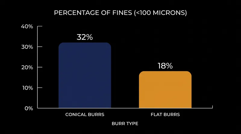 Conical burrs produce significantly more microscopic fines, creating a more resistant coffee puck.