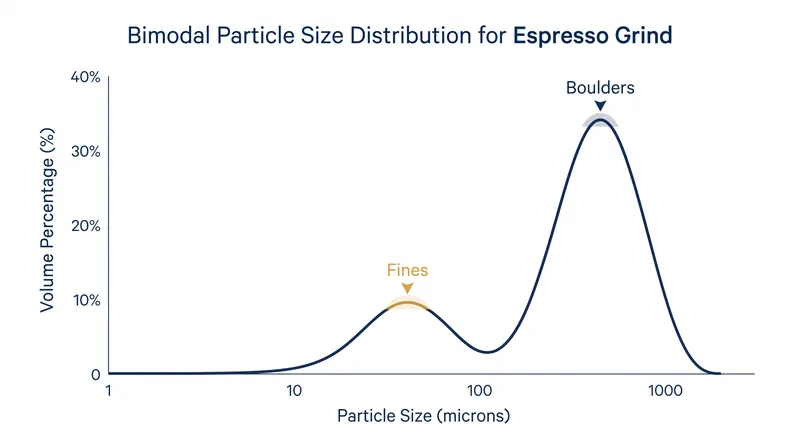 Laser diffraction analysis reveals the two distinct particle sizes required for espresso extraction.