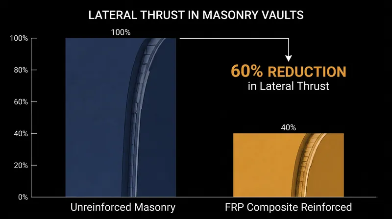 Applying Fiber Reinforced Polymer (FRP) composites can reduce the outward lateral thrust of a masonry structure by up to 60 percent.