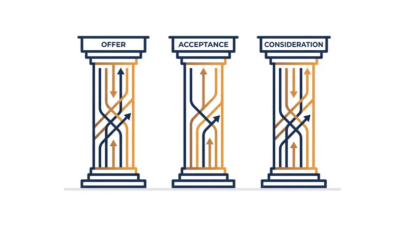 The three foundational elements required to form a legally binding contract.