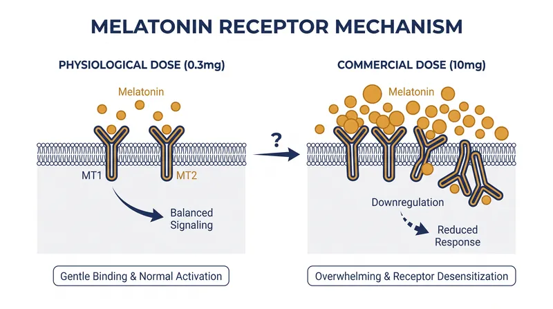 How supraphysiological doses of melatonin overwhelm the brain's MT1 and MT2 receptors.
