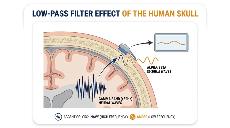 The skull acts as a physical filter, blocking the high-frequency signals required for complex motor decoding.