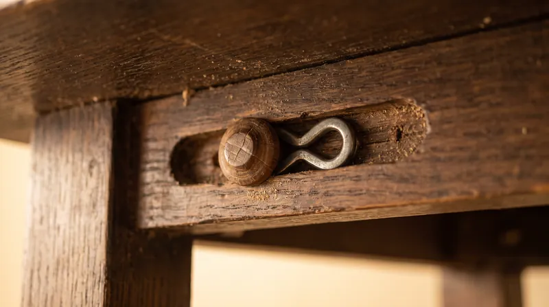 Slotted fasteners allow a solid wood tabletop to expand and contract horizontally without breaking the frame.