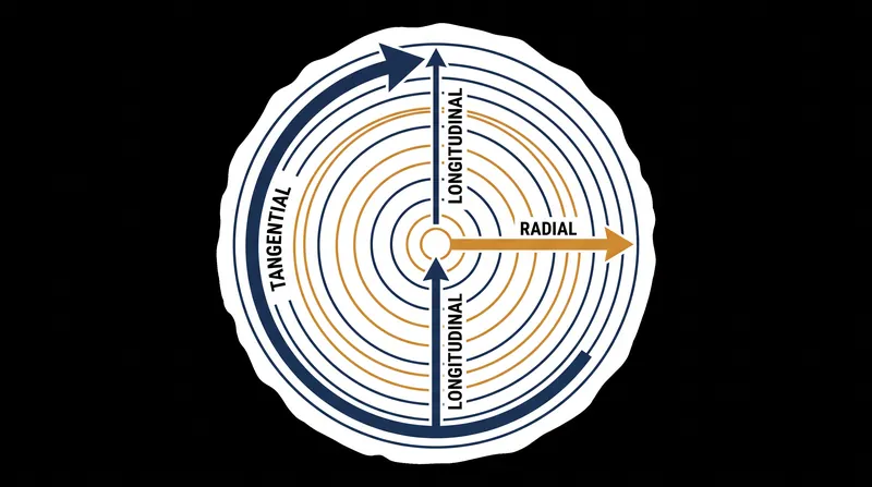 Wood shrinks differently along its three primary axes, with tangential movement being the most severe.