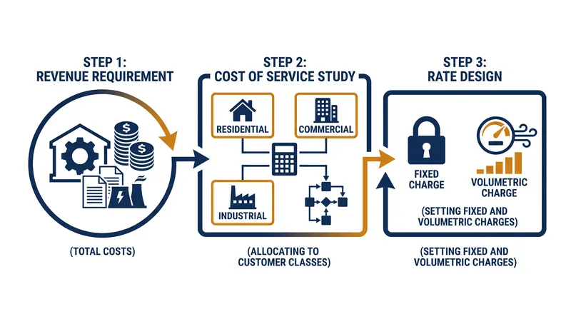 The three phases of a utility rate case dictate how costs are calculated and distributed.