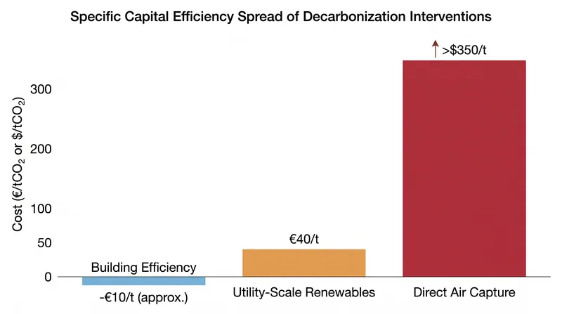 The capital spread between the most and least efficient interventions exceeds $400 per metric ton.
