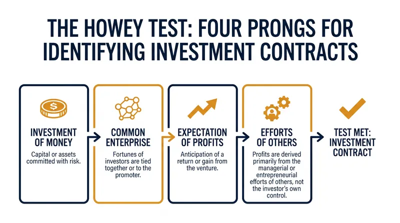 The four criteria a transaction must meet to be classified as an investment contract under federal law.