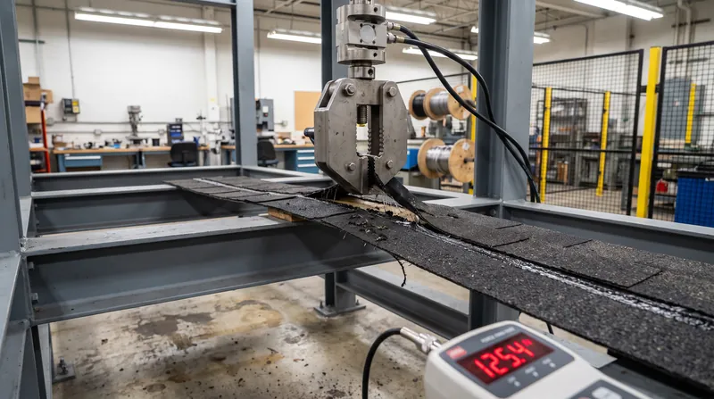 ASTM D7158 relies on measuring the exact mechanical uplift resistance of the shingle's adhesive bond.