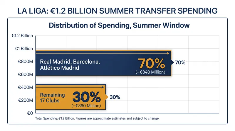 Spain's traditional top three clubs accounted for 70% of the league's total summer expenditure.