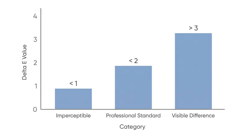A Delta E value below 2 is the industry threshold for professional color accuracy.