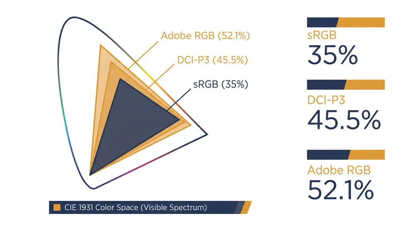 While DCI-P3 is the modern standard for video, Adobe RGB still covers a larger total volume of the visible spectrum.