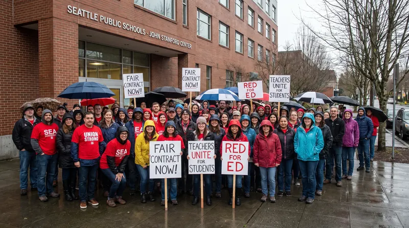 Union members rallied outside the district headquarters in SoDo on Tuesday afternoon as the strike deadline approached.