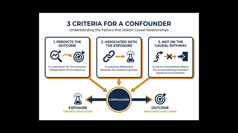 A variable must meet all three mathematical conditions simultaneously to be classified as a confounder.