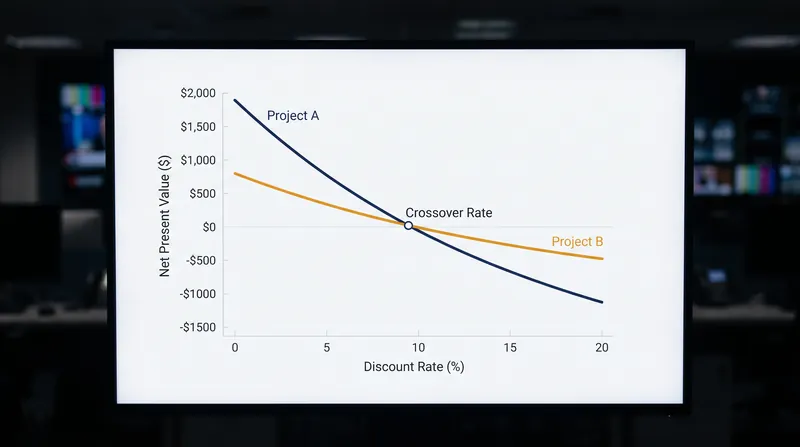 The crossover rate marks the exact discount threshold where the NPV decision rule flips.
