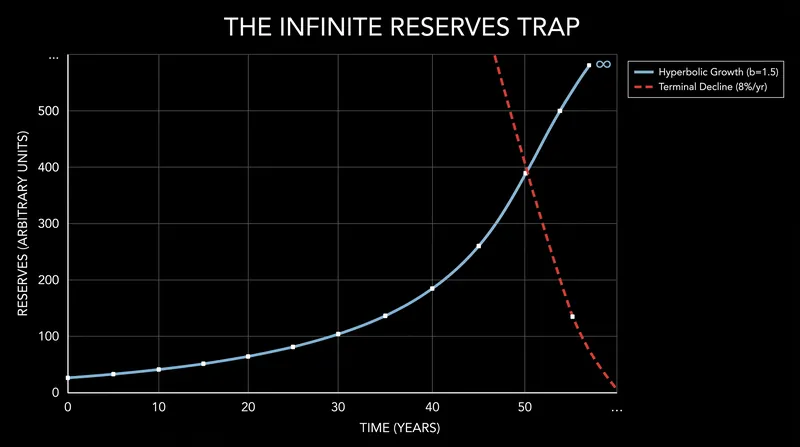 In unconventional reservoirs, a b-factor greater than 1 mathematically predicts infinite reserves unless a terminal exponential decline is manually applied.