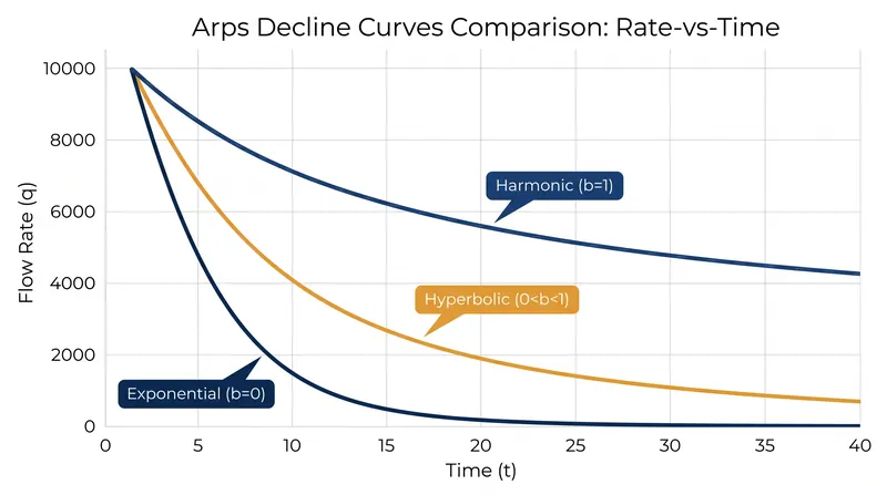 The three primary forms of the Arps decline curve are dictated entirely by the b-factor.