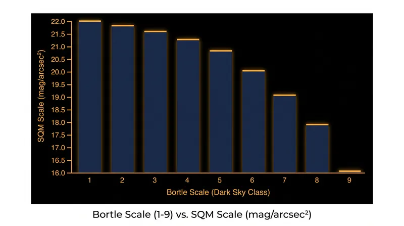 While the Bortle Scale relies on visual benchmarks, the SQM provides a precise, machine-measured number for skyglow.