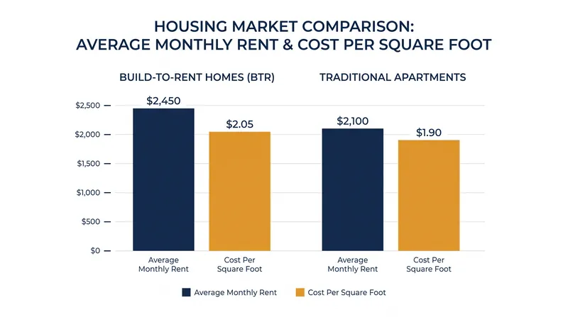 While BTR homes require a higher monthly outlay, their cost per square foot is significantly lower.