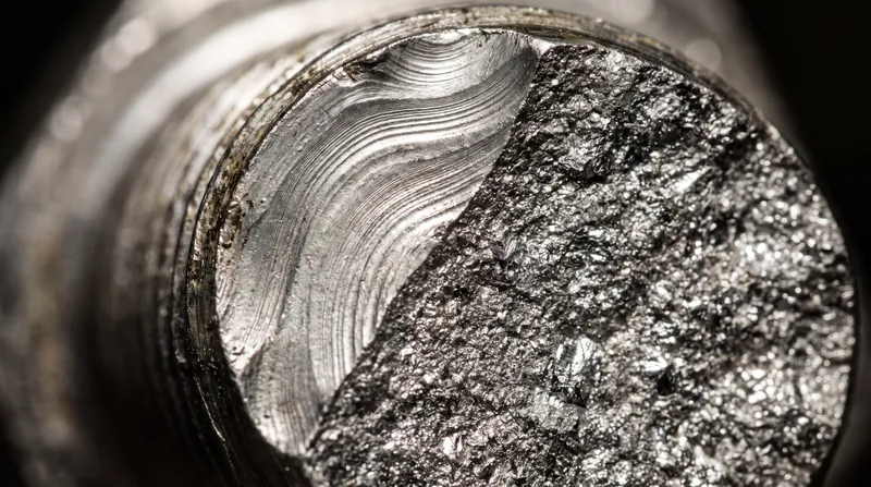 Fatigue fractures typically display a smooth propagation zone where the crack grew over time, followed by a rough area of sudden failure.