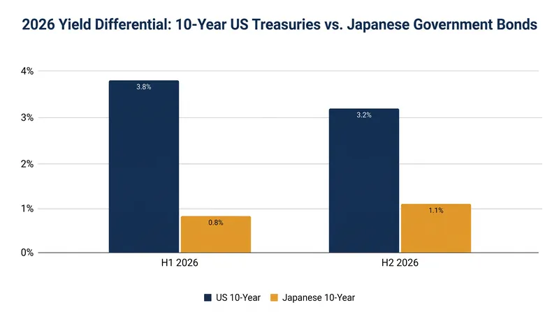 Rising Japanese yields and falling US yields are compressing the interest rate differential.