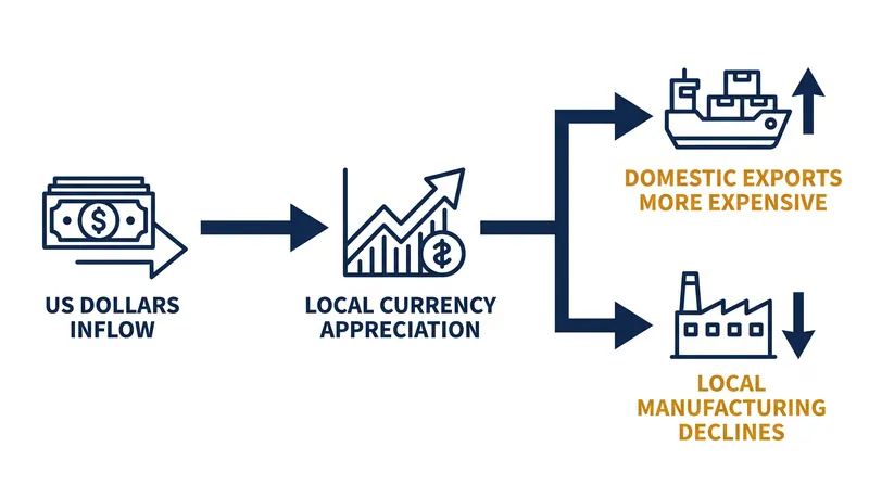 How heavy remittance inflows can suppress domestic export industries.