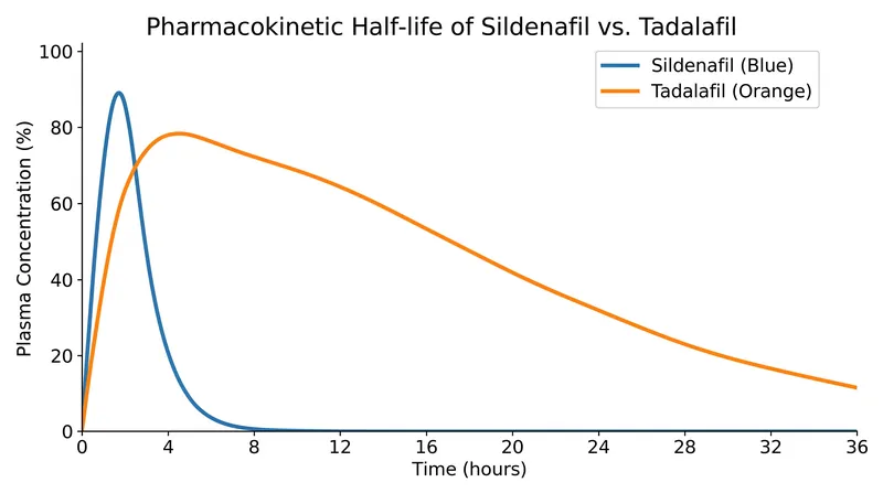 The structural differences between PDE5 inhibitors dictate how long they remain active in the bloodstream.