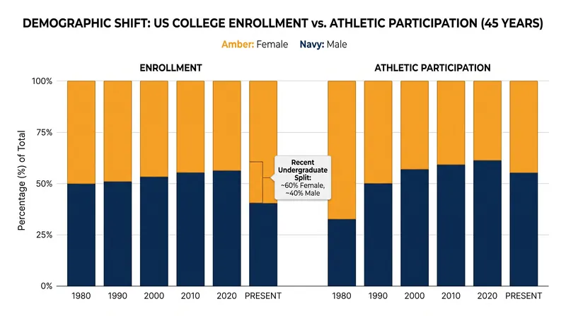 Rising female undergraduate enrollment has made strict proportionality harder for athletic departments to maintain.