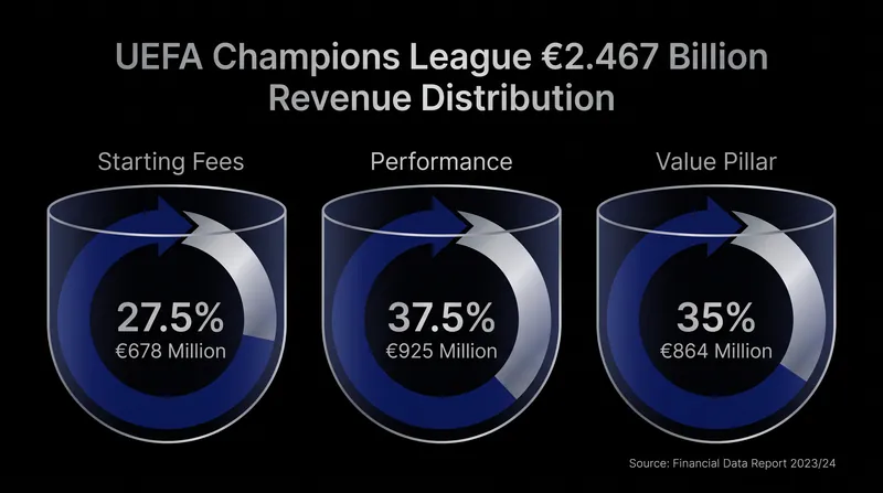 How UEFA divides the €2.467 billion Champions League revenue pie.