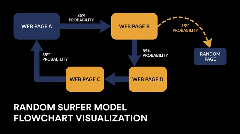 The standard random surfer model assumes an 85% chance of clicking a link and a 15% chance of teleporting to a random page.