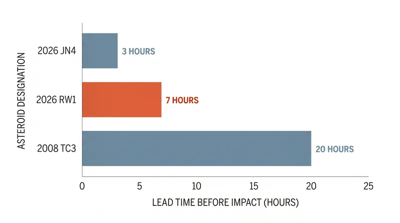 Lead times for asteroids detected prior to atmospheric impact.