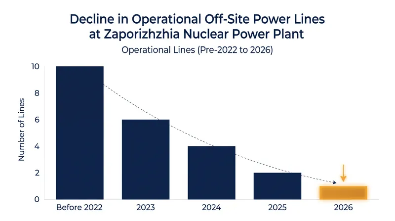 Before the 2022 invasion, the plant drew on ten external power lines. Today, only one remains.