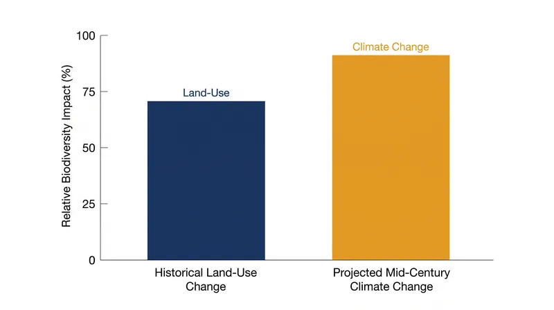 Predictive models suggest climate change is on track to overtake land-use change as the primary driver by 2050.