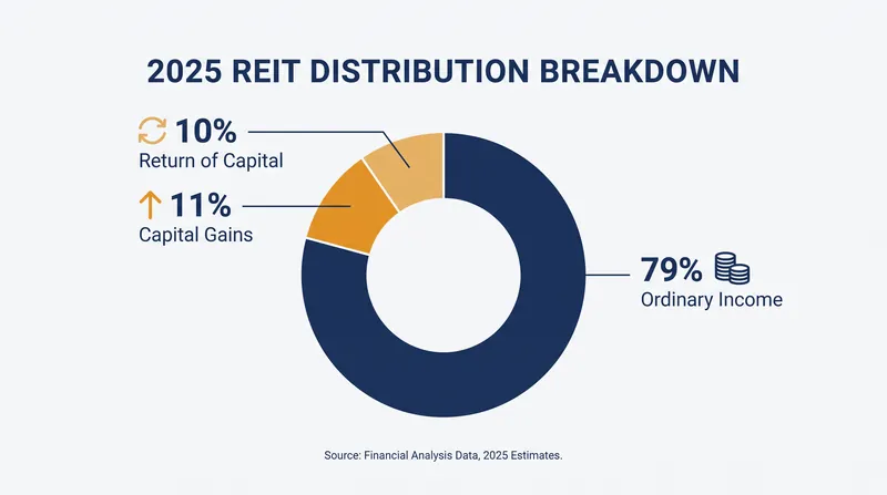 In 2025, nearly 80 percent of REIT distributions were classified as ordinary income, according to Nareit data.