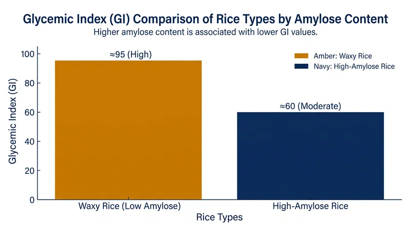 Higher amylose content significantly lowers the glycemic index of cooked rice.