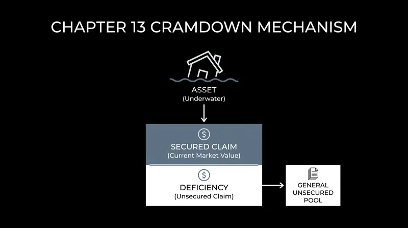 A cramdown allows a bankruptcy court to reduce a secured claim to the fair market value of the underlying collateral.