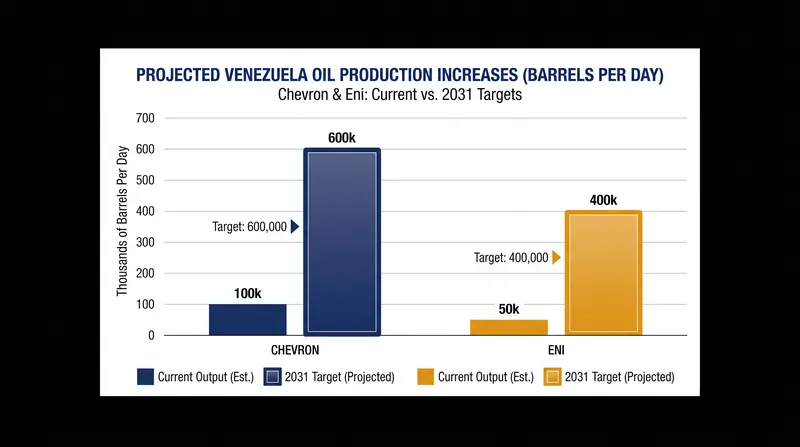 Chevron and Eni target a combined 1 million barrels per day of output from their Venezuelan operations by the end of the decade.