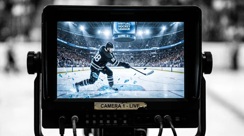 The AI commentary engine attempts to narrate the on-ice action in real time.