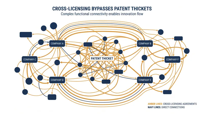 In private markets, firms routinely bypass patent thickets by forming complex cross-licensing networks.