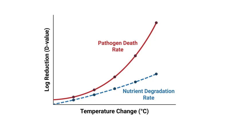 Higher processing temperatures destroy pathogens rapidly while minimizing the degradation of nutrients and texture.