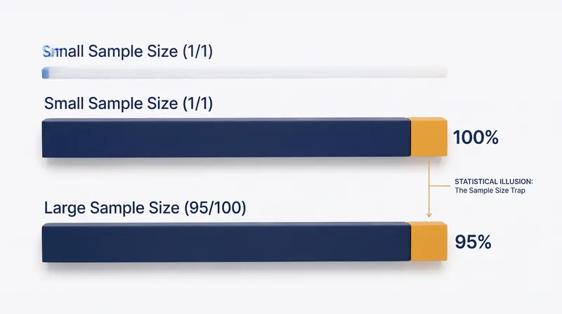 Raw averages create statistical illusions by ignoring sample size.