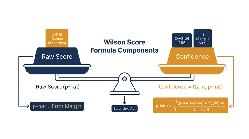 The formula re-centers the estimate and applies a confidence penalty.