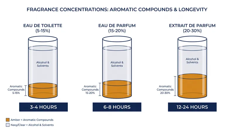 The ratio of aromatic compounds to alcohol determines both longevity and projection.