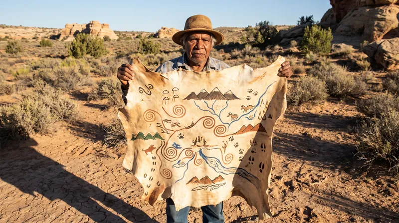 Zuni artists in New Mexico create maps that prioritize cultural memory and ecological relationships over rigid grid lines.
