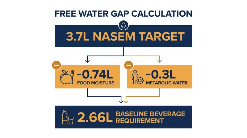 Adjusting total water targets for food and metabolic production reveals a lower baseline requirement.