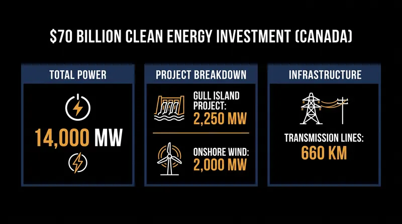 The infrastructure package integrates new hydroelectric generation, onshore wind, and high-voltage transmission.