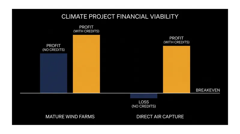 Projects that are financially viable without carbon credits fail the additionality test.